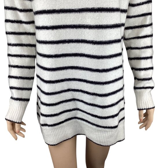 John + Jenn Womens Striped Long Sleeve Sweater Size XS XSmall Crew Neck White/Bl - Picture 4 of 10